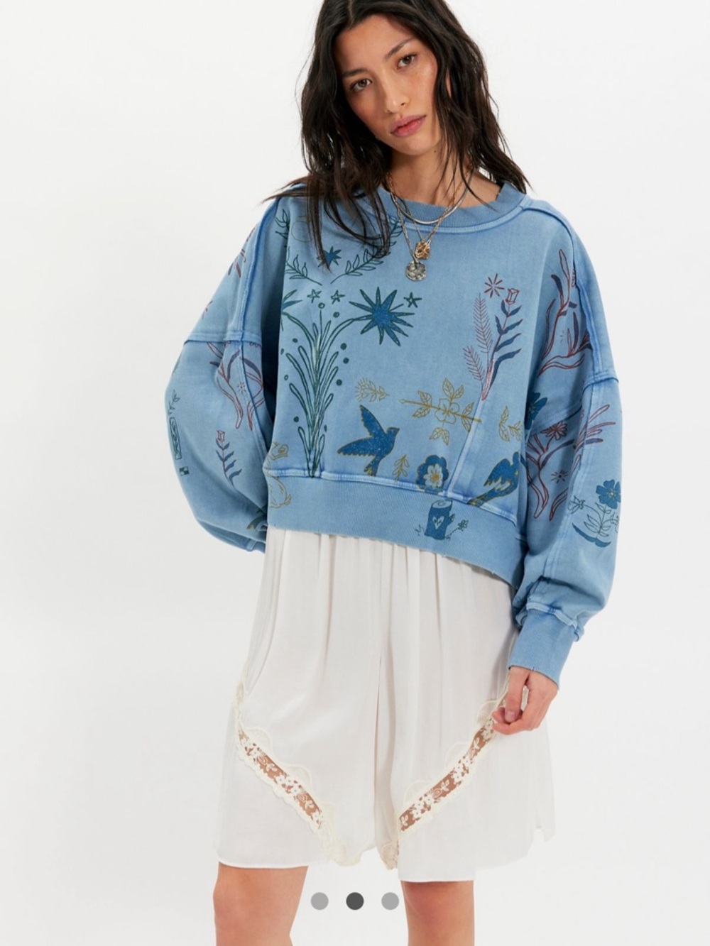 Free People Gala Blue Printed Pullover Sweatshirt - Picture 2 of 4